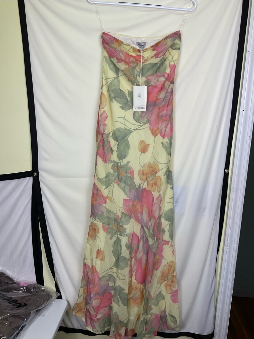Under The Pagoda Maxi Dress Strapless Maxi Dress in Yellow Peony with Scarf